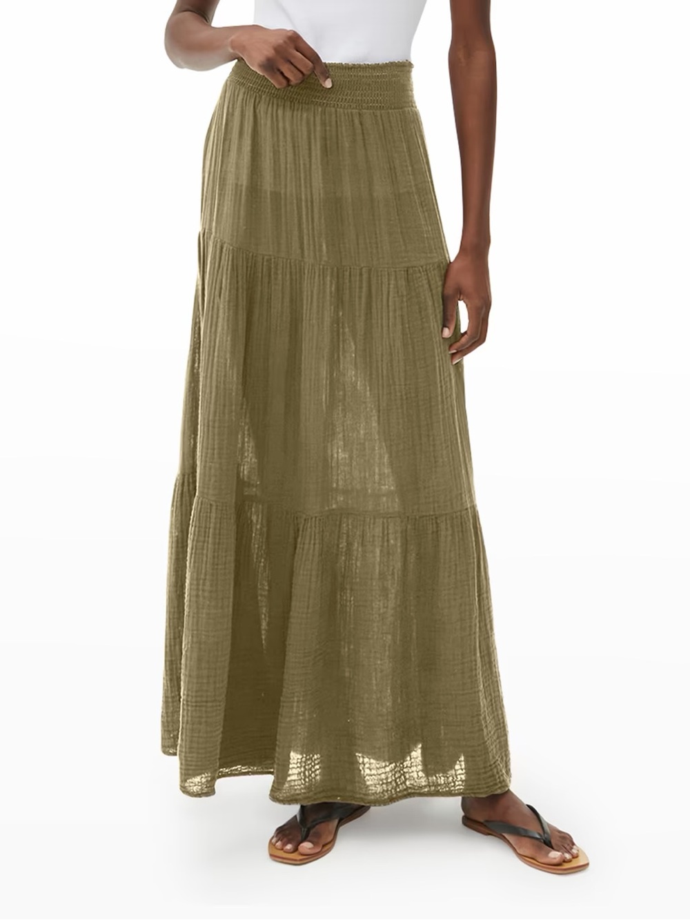 Michael Stars Olive Tiered Maxi Skirt with Smocked Waist